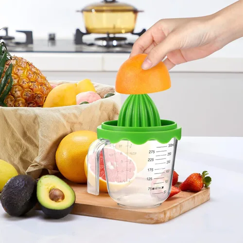 Miniatura 2 de Garneck Exprimidores manuales con taza medidora de 12 onzas – Exprimidor de mano de frutas para limón/cítricos – Pequeño extractor de jugo portátil