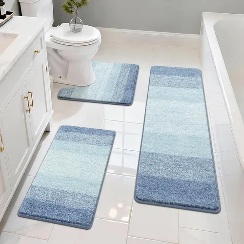 Miniatura 15 de Pauwer Juego de 3 alfombras de baño antideslizantes y lavables, de microfibra, absorbentes, extra suaves, de secado rápido, tapete de ducha