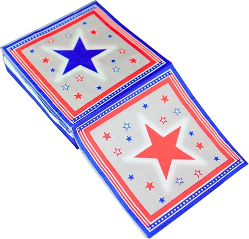 Iconikal 75 servilletas de papel desechables americana de 6.5 x 6.5 pulgadas, diseño de estrellas, 2 capas, patriótico de Estados Unidos, 4 de