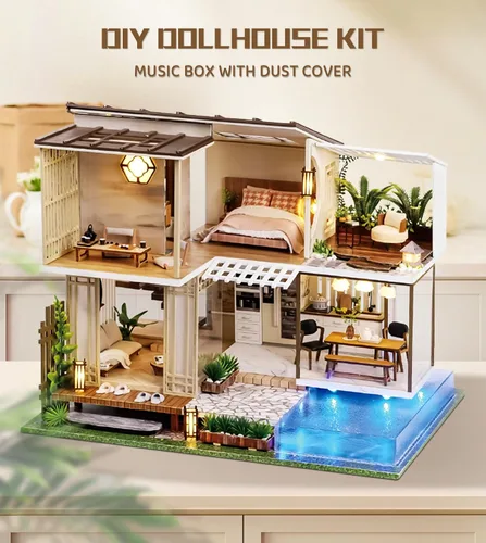 Miniatura 6 de Spilay - Casa de muñecas en miniatura con muebles, kit de bricolaje de madera para casa de muñecas, mini kit artesanal hecho a mano, escala 1:24