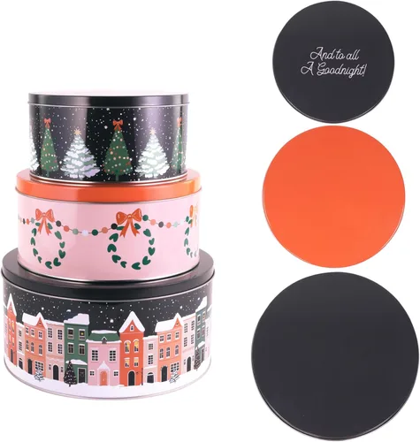 Miniatura 9 de Steel Mill & Co - Recipientes de lata con tapas, paquete de 3 latas de galletas de Navidad, latas festivas para regalos y golosinas navideñas, Gnome