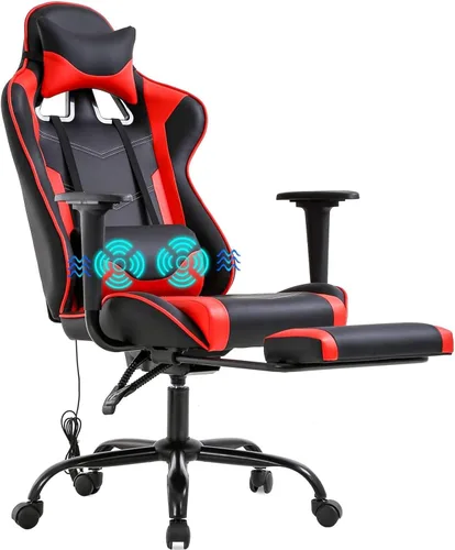 Miniatura 9 de Silla ergonómica para juegos para adultos, silla de escritorio ajustable con respaldo alto y soporte lumbar y reposapiés, silla de oficina de cuero