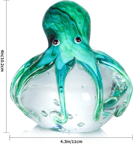 Miniatura 3 de Figura de pulpo de vidrio soplado a mano, bonito pisapapeles de animales marinos, estatua náutica coleccionable para el hogar, oficina, fiesta