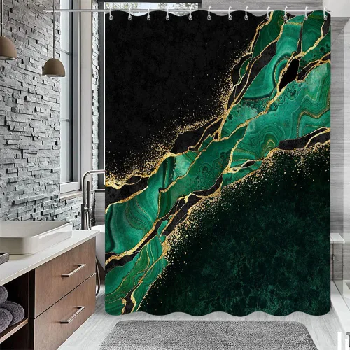 Miniatura 16 de Cortina de ducha con diseño de mármol verde, verde azulado y blanco degradado, moderna, abstracta, de lujo, ondas, decoración del hogar, tela Nuevo