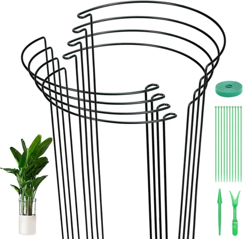 Kikhope Estacas de soporte para plantas, paquete de 8 estacas de metal para jardín, jaula de soporte de peonía semicircular, soporte de bordes,