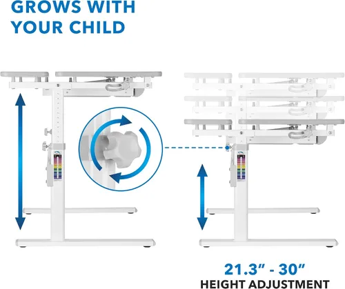 Miniatura 5 de Mount-It! Escritorio ajustable para niños con escritorio inclinable, mesa de estudio de altura ajustable con cajón de almacenamiento, escritorio