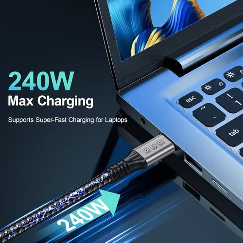 Miniatura 2 de Cable Thunderbolt 4, cable USB C a USB C de 240 W soporta transferencia de fecha de 40 Gbps, pantalla 8K y 4K, cable Thunderbolt4 a USB C de 6.6