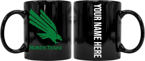Collegiate - Taza de cerámica personalizada del norte de Texas de 8 onzas con tu nombre en la parte posterior (negro) Producto oficial universitario