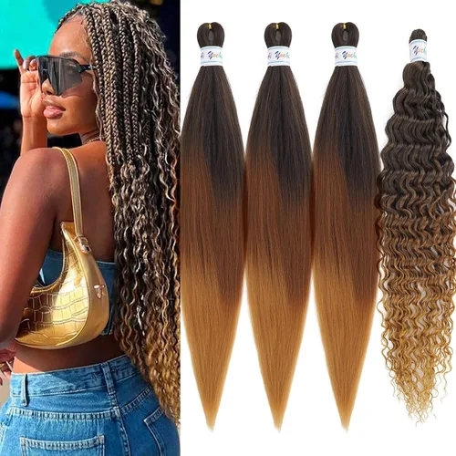 Miniatura 44 de Cabello para trenzar rizado ondulado negro 1B preestirado de onda oceánica profunda de ganchillo bohemio para trenzar de 16 pulgadas, 2 paquetes