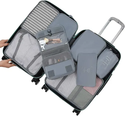 Miniatura 2 de Belsmi Juego de 8 cubos de embalaje con bolsa de zapatos, organizador de equipaje de viaje de compresión