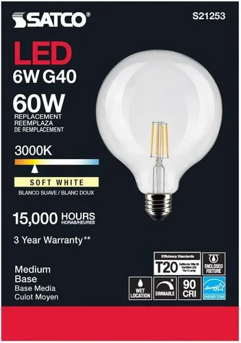 Miniatura 5 de Satco S21253 6G40/CL/LED/E26/930/120V - Paquete de 6