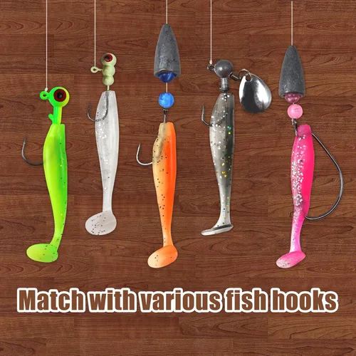 Miniatura 5 de MAFIMOEA - 50 señuelos de pesca suaves de plástico para cola de paleta, kit de cebos de natación para lubina, trucha, lucioperca, crappie, 5