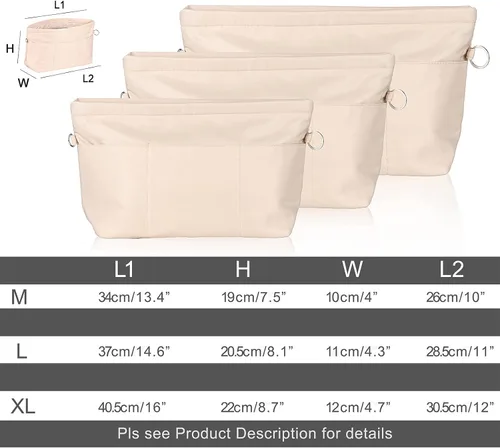 Miniatura 7 de Organizador de bolso de nailon, organizador de bolso, bolsa moldeadora en bolsa (beige, mediano)