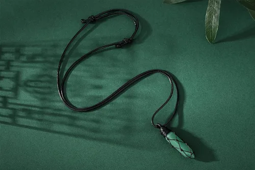 Miniatura 2 de XIANNVXI Collar de barra para hombre, collar de cristal curativo negro, cuerda ajustable, piedras preciosas naturales, rectangular, collares