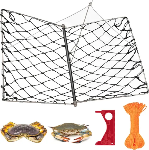 QualyQualy Trampa de Cangrejo Lanzable, Red Plegable para Cangrejos con Cuerda y Clip de Cebo, Redes/Nasas/Trampas para Cangrejos Azules, Dungeness,