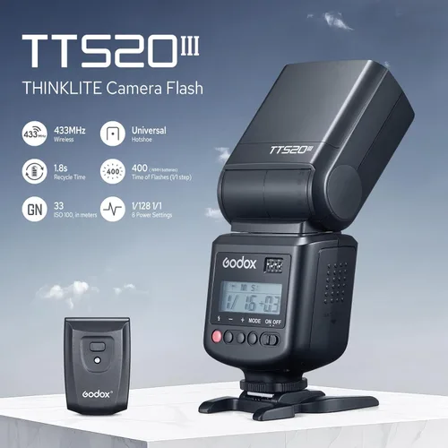 Miniatura 2 de Godox TT520III TT520 III Flash de cámara, flash universal de zapata caliente, flash manual GN33 con transmisor inalámbrico RT-16, compatible
