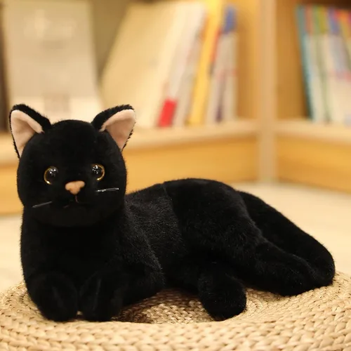 Miniatura 2 de Juguete de peluche suave de gato negro, gato negro realista de 12 pulgadas, regalo para niños y niñas (negro)