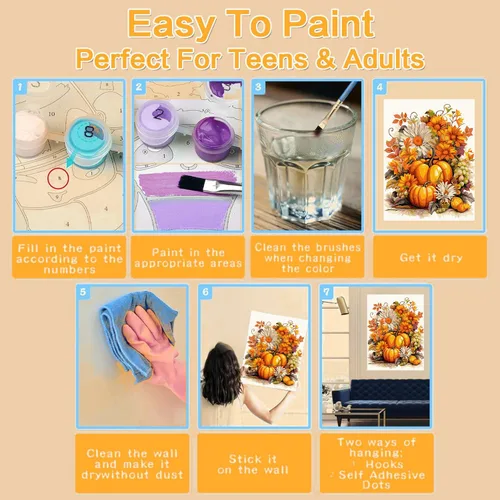 Miniatura 7 de Meothan Kits de pintura por números para adultos enmarcados, pintura de otoño por números para adultos principiantes, kits de pintura de calabaza