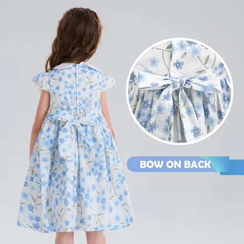 Miniatura 5 de Girls Smocked Blue Dress Toddler Floral Summer Dress Vintage Dresses Kindergarten Graduation Dress