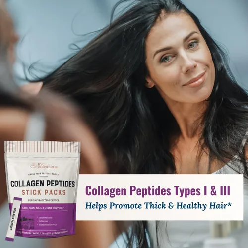 Miniatura 2 de Live Conscious Paquetes de péptidos de colágeno en polvo sin sabor – Polvo de colágeno hidrolizado – Soporte para el cabello, la piel, las uñas