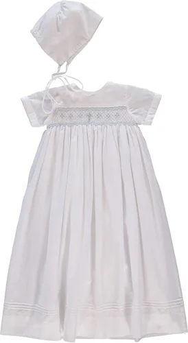 Vestido de bautizo blanco con detalle de cruz y manga corta + capó