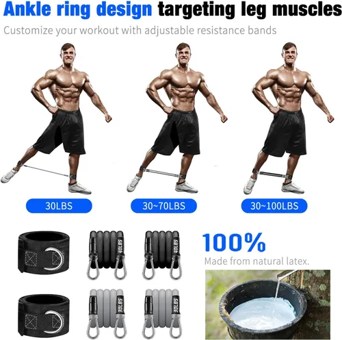 Miniatura 3 de Kit de barra de pilates Bbtops con bandas de resistencia, barra de pilates con bandas apilables, equipo de entrenamiento para piernas, cadera, Negro
