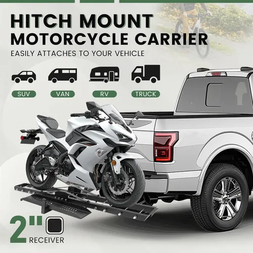 Miniatura 2 de ECOTRIC - Porta bicicletas de acero con recubrimiento en polvo, soporte de enganche para motocicletas, scooter y bicicletas de tierra, con rampa