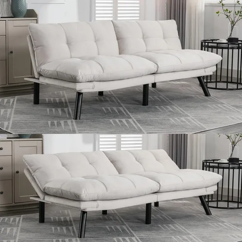 Miniatura 8 de Sofá cama futón, sofá futón plegable convertible, sofá pequeño transpirable para estudio compacto en sala de estar y dormitorio, oficinas, sofá Beige