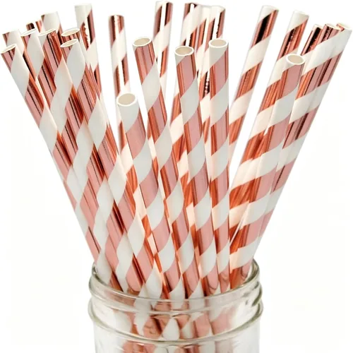 Miniatura 11 de Pajitas de papel iridiscente blanco, paquete de 100 pajitas desechables de papel de aluminio de perlas blancas para palitos de pasteles, palitos