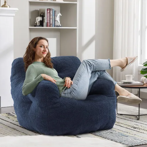 Miniatura 3 de Recaceik Sillas de Puf, Silla de Puf Relleno Suave con Bordes, Sofá Perezoso Esponjoso, Silla de Puf Gigante Imperial para Dormitorio, Sala de Azul