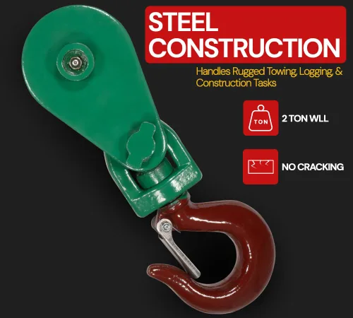 Miniatura 6 de Mytee Products Bloque de arrebate con gancho WLL 2 Toneladas Polea de 3"' + ' Cable de alambre de 3/8" Pulley para rescate con enrollamiento