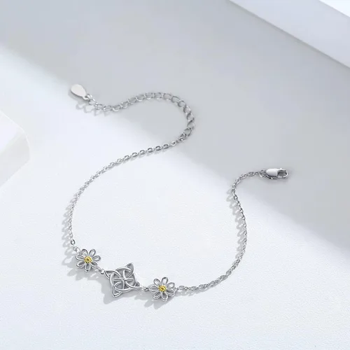 Miniatura 3 de Midir&Etain Pulseras de protección de margaritas con nudo de brujas para mujer, pulsera celta, Nudo De Bruja Plata 925, pulsera original de buena