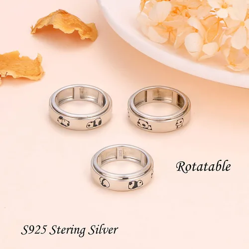 Miniatura 4 de Anillos giratorios para la ansiedad, plata esterlina S925 Fidget Ansiedad Preocupación Alivio del aburrimiento TDAH Autismo Anillos para 2 anillos
