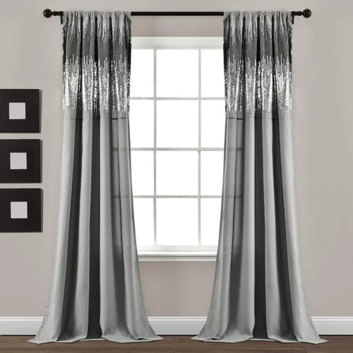 Lush Decor Par de paneles de cortina para ventana con lentejuelas brillantes, 42 pulgadas de ancho x 84 pulgadas de largo, color gris oscuro y Gris