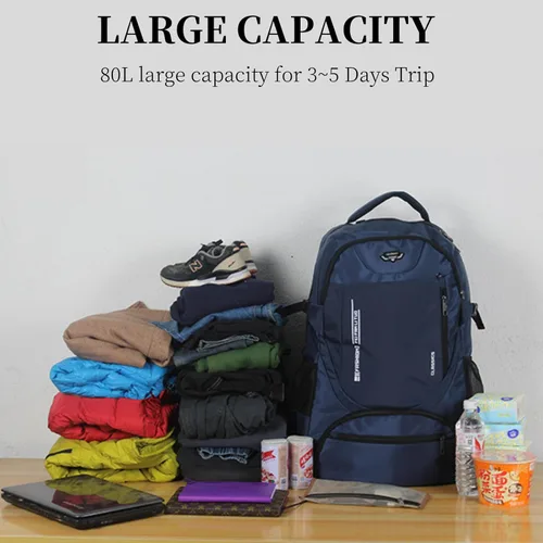 Miniatura 2 de Mochila de viaje grande de 80L para hombres y mujeres, mochila de senderismo ligera resistente al agua con compartimento para zapatos, Negro