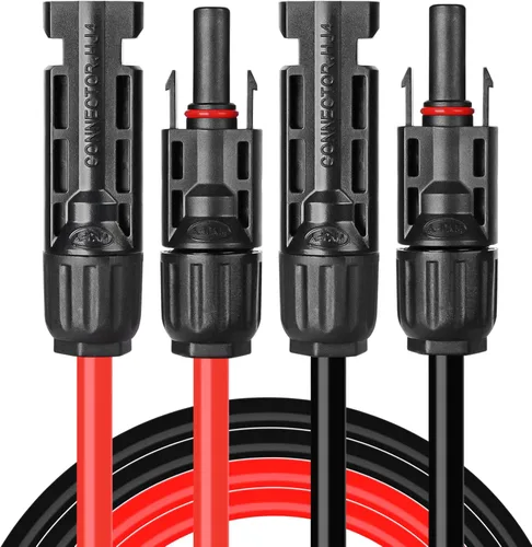 Cable de extensión solar de 6 pies 10 AWG con conector hembra y macho, kit de adaptador de cable de panel solar (6 pies rojo + 6 pies negro)