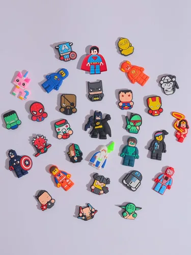 Miniatura 4 de 30 dijes de zapatos para niños, dijes de zapatos de héroe para zapatos y pulseras, regalos de fiesta, Metal no precioso., No es una piedra preciosa