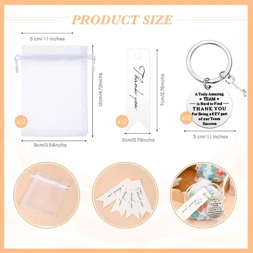 Miniatura 2 de Yinkin 36 Piezas Regalos de Agradecimiento para Empleados Llaveros de Agradecimiento para Compañeros de Trabajo con Bolsas de Organza y Tarjetas