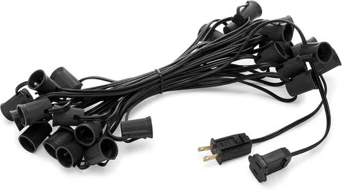 Cable de luz decorativo para fiestas en exteriores, de color verde, de 12 pulgadas, con enchufe espaciado E16, de Holiday Lightning Outlet, Negro