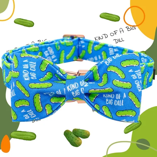 Miniatura 3 de Collar para perro Elegant Little Tail con moño, estampado de pepinillos, collar de moño lindo para perros pequeños eneldo