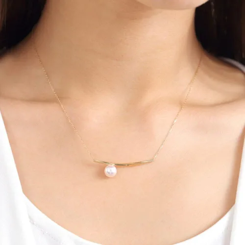Miniatura 5 de Collar con colgante de perlas cultivadas Akoya japonés de 0.276 in para mujer con oro amarillo de 18 quilates Diseño elegante excelente regalo