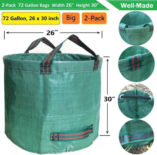 Miniatura 4 de Paquete de 2 bolsas profesionales grandes de 72 galones para césped y jardín (26 pulgadas de alto, 30 pulgadas) con guantes de jardinería para bolsa