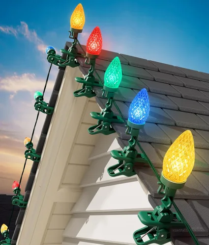 Brightown Luces LED de Navidad C9 para Exteriores, 99 Pies 150 Luces LED C9 en Cadena con 150 Clips de Resorte, Luces de Árbol de Navidad Varios