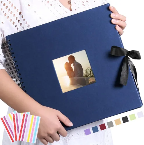 Miniatura 7 de Álbumes de fotos y recortes Vienrose DIY de tapa dura, libro de fotos de 8x8 pulgadas, 40 páginas negras para libro de visitas, boda, cumpleaños
