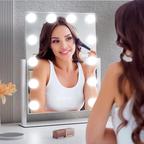 Miniatura 5 de Espejo de tocador con luces, espejo de maquillaje con luces con 9 bombillas LED regulables, 3 modos de iluminación de color desmontables, espejo