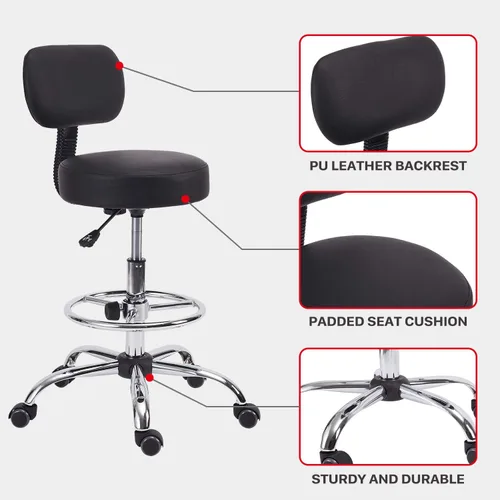 Miniatura 4 de KLASIKA Silla giratoria de dibujo con soporte trasero y reposapiés ajustable, silla de escritorio de oficina multiusos para bar, cocina, tienda