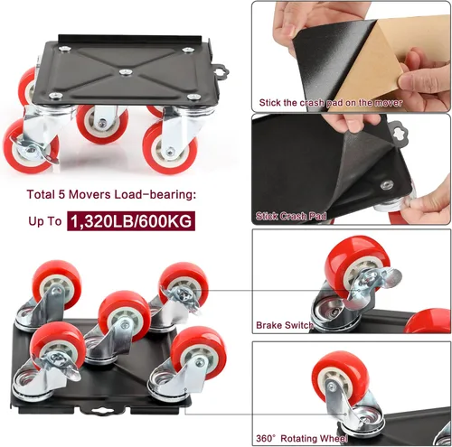 Miniatura 6 de Carrito de muebles resistente con 5 ruedas, capacidad de carga de 3300 libras para un fácil movimiento y almacenamiento, juego de herramientas