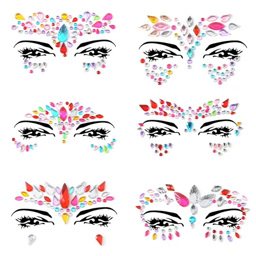 Miniatura 23 de 32 piezas de gemas faciales (diseños aleatorios) autoadhesivas con purpurina para tatuaje, gemas para festivales, fiestas rave, maquillaje corporal