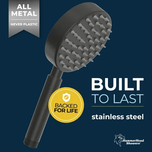 Miniatura 2 de HammerHead Showers® Cabezal de ducha de mano de metal sólido, negro mate, cabezales de ducha de bajo flujo de 1.75 GPM, varita rociadora de 4