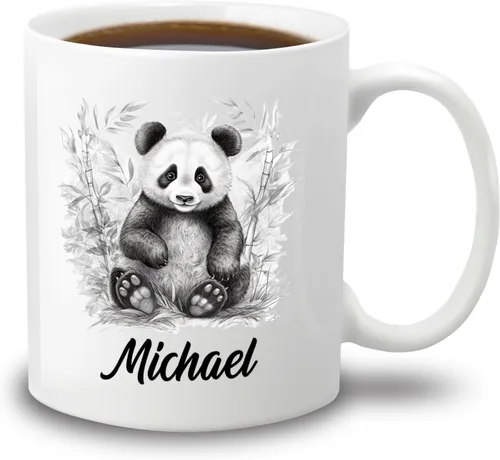 Miniatura 14 de Taza de café con nombre personalizado de oso de 11 y 15 onzas, taza de cerámica blanca con dibujo a lápiz de oso personalizado, regalo para niños